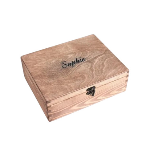 Hinged Closure Brown Wooden Gift Box - Handmade, Customized | Polished Finish, Rectangular Shape, Grey Accents for Gifting