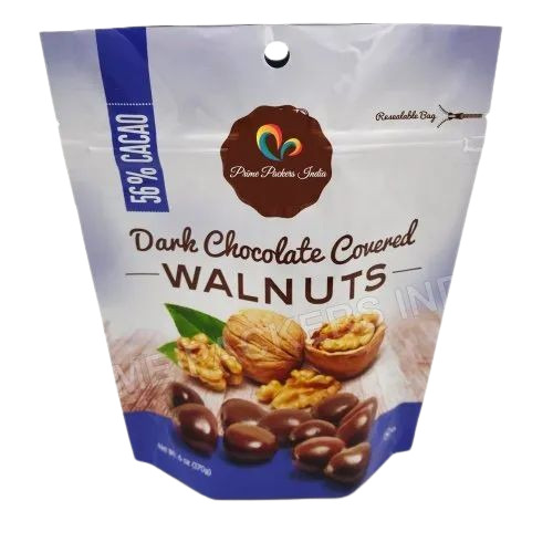 Walnuts Packaging Pouch - PET (Polyester) Material, 6x4 Inches Size, Multi Color Printed Design | Stand Up Pouch for Food Packaging