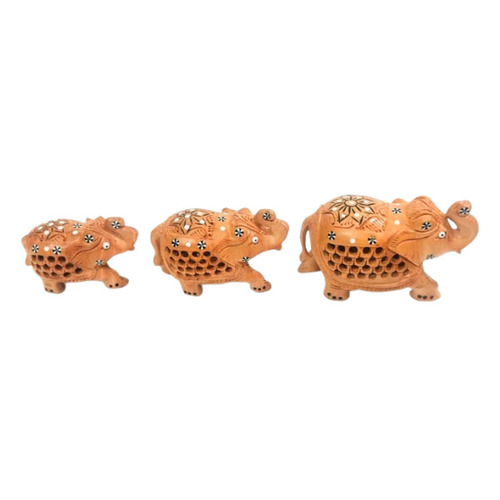 Wooden Carved Elephant Statue - New Glossy Finish, Beautiful Antique Design | Customized Color, Stunning Interior Animal Decoration