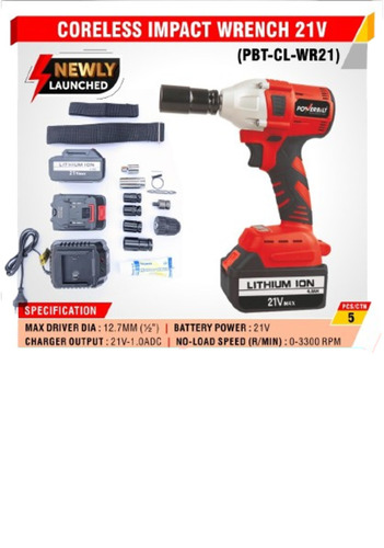 Cordless Impact Wrench - 21V Power Consumption, 3300 RPM No Load Speed , Industrial Application, Red Color