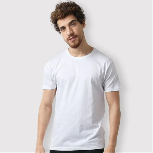 Cotton Men Plain Round Neck T Shirt  - Color: White