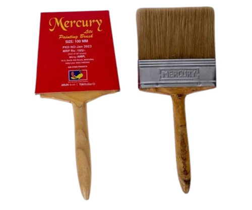 Natural Paint Brush - Synthetic Fiber, 100 mm Size, Beige Color | Durable Wood Handle, Plain Pattern, Good Quality for Wall Painting