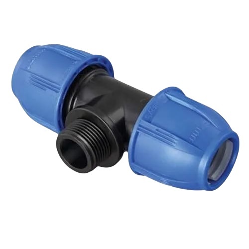 PP Off Take Male Thread Tee - 32mm x 3/4 Inch, Black & Blue Plastic Design | Ideal for Branching Pipelines with Male Connection