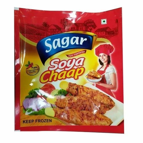 Soya Chaap Packaging Pouch - Plastic, Multi Color | Printed Design for Versatile Usage in Food Packaging