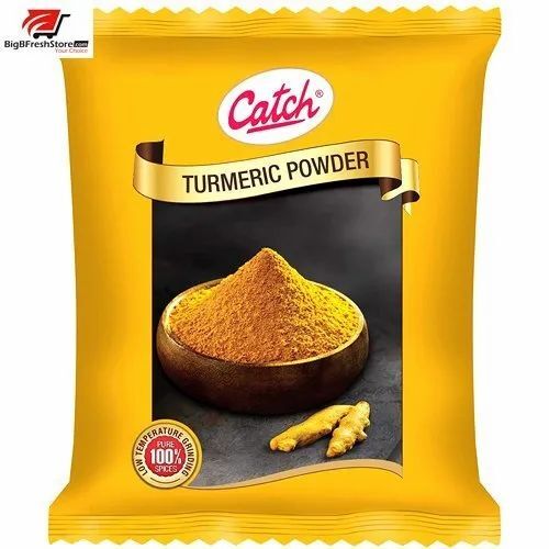 Turmeric Powder Packaging Pouch - Plastic Material, Printed Design | Versatile Use As Food Packaging, Durable and Lightweight