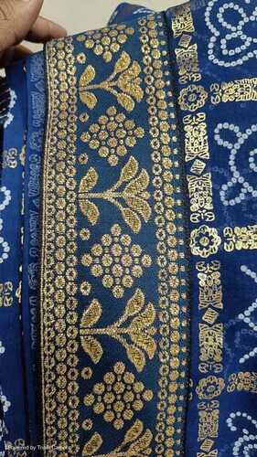 Border Laces - Cotton, Customized Size, Fancy Golden Embroidered Design | Lightweight, Designer Quality with Bead Decoration, Washable for Women