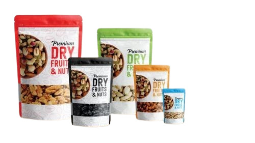 Dry Fruits Packaging Pouches - BOPP Material, 6x4 Inches, Glossy Finish, Printed Design, Heat Sealed Closure | Single Layer Lamination, Flexographic Printing