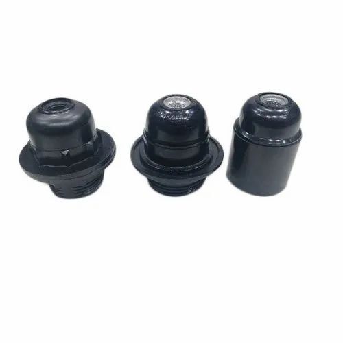 E27 Batten Holder - Plastic Body, Brass Finish, Black Color | Operating Temperature: 0 to 60Â°C