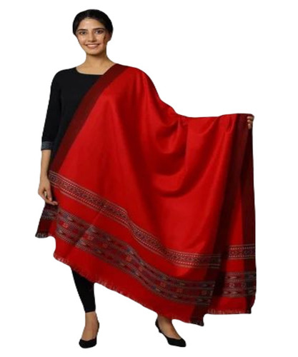 Red Woolen Shawl - Wool Material, Soft & Warm, Bold Red Color, Plain Pattern, Machine Knitted, Perfect for Women's Winter Weddings