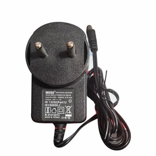 AC DC Adapter - Plastic Material, 12V Output Voltage, 2 Pin Type, 1.5A Current, Black Color, 150 GM Weight | Compact Design for Efficient Power Supply