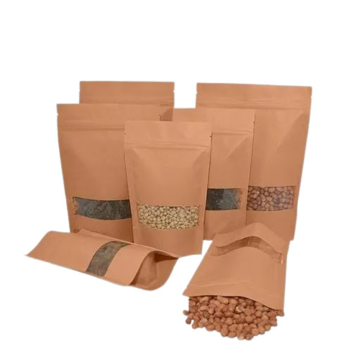 Brown Stand Up Pouches With Zipper - PVC, Plain Design | Color: Brown, Versatile Packaging Material for Various Uses