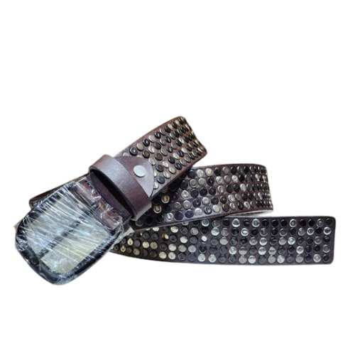 Designer Leather Belt - Leather Material, Steel Buckle, Color: Black & Brown | Plain & Dotted Patterns, Corrosion Resistant, Casual Wear for Men