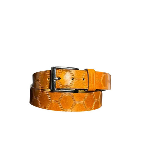 Mens Tan Leather Belt - Full Grain Genuine Leather, Zinc Buckle , Yellow Tan Color for Casual Wear