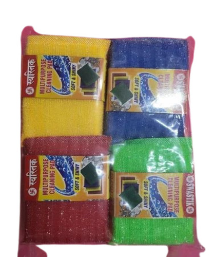 Scrub Foam Pad - Foam Material, Multicolor, 4 Pcs Packet | Easy to Clean for Kitchen Use, Versatile Cleaning Solution