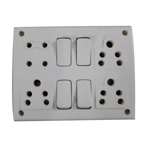 6 Socket Electrical Switch Board - Matte Finish, 6 Sockets, 4 Switches, Flame Retardant | Ideal for Home & Hotels, Elegant White & Golden Design