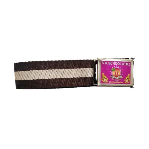 Brown And White Polyester School Belt - Medium Size Striped Design | No Fade Skin Friendly Washable Unisex Fit