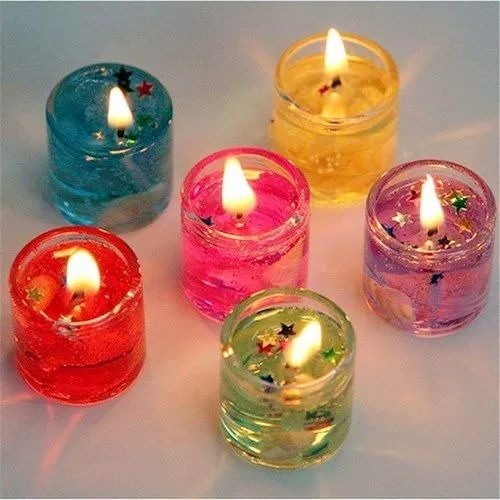 Decorative Glass Gel Candles - Gel Wax 8cm Round Clear Glass Multicolor | Handmade Ideal for Home Decoration