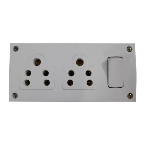 Electrical 2 Socket Switch Board - Matte Finish, Flame Retardant, 2 Sockets, 1 Switch | Ideal for Home and Hotels, Color: White & Golden