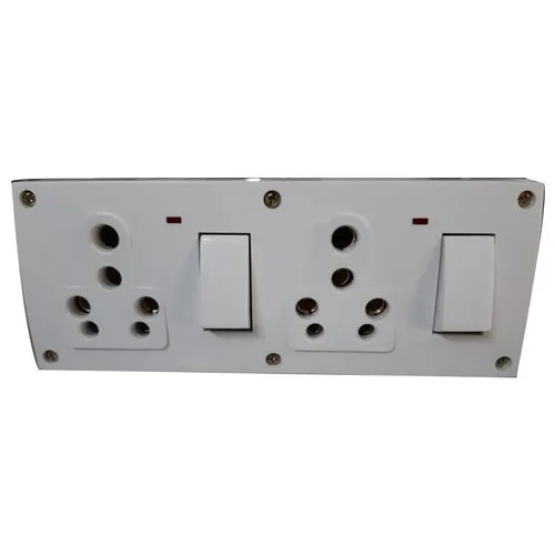 Electrical Double Power Switch Board - New Condition, 2 Sockets, 2 Switches, Matte Finish, Flame Retardant, White & Golden Color | Ideal for Home & Hotels
