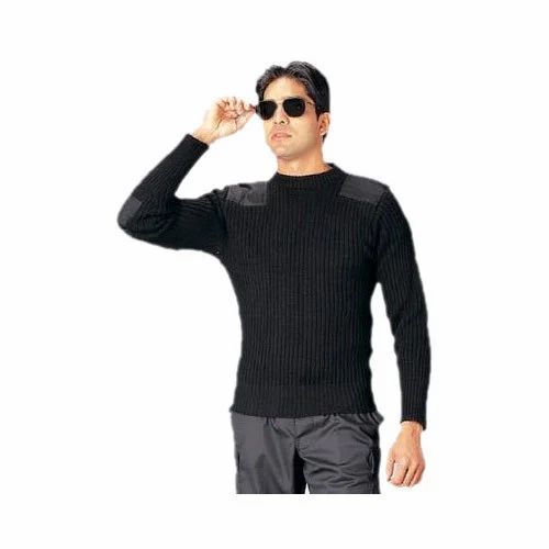 Mens Pullovers - Woolen Fabric, Crew Neck, Black Color | Soft, Warm and Cozy, Breathable Material, Ribbed Cuffs, Stylish Patterns