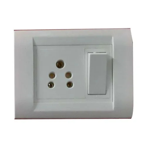 Power Plug Switch Board - Rectangular Matte Finish, 1 Switch & 1 Socket, 16 Amp Female Plug | Application: Home & Hotels, Color: White