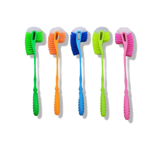 PP Double Hockey Toilet Brush - Nylon Bristles, Plastic Handle, Soft Stiffness, Rectangular Shape | Versatile Toilet Cleaning Tool, Available in Various Colors