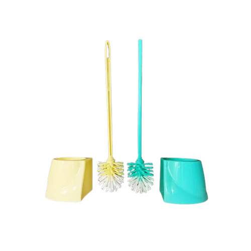 Round Toilet Brush With Container - Nylon Bristles Soft Stiffness Round Shape | Green & Yellow Colors for Effective Toilet Cleaning