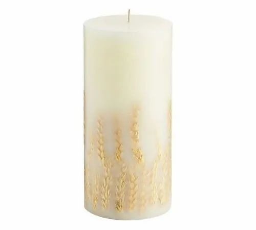 Aroma Pillar Candle - Off White Lavender Scented Wax Handmade Home Decoration Piece