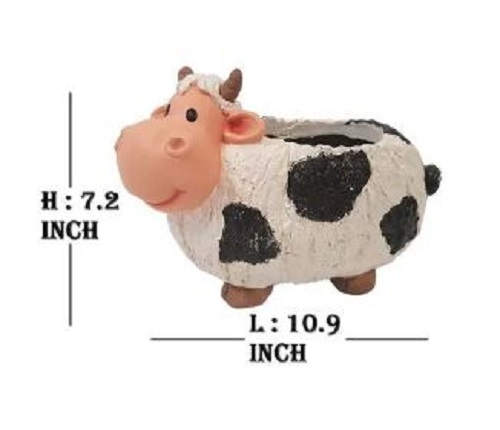 White Cow Resin Pot - Glossy Poly Resin, Lightweight and Easy to Clean Planter in Various Colors