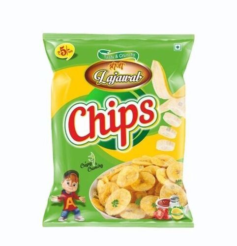 Chips Packaging Pouch - PET (Polyester) Material Center Sealed Design Printed Pattern Rotogravure Printing Technique Heat Sealed Closure