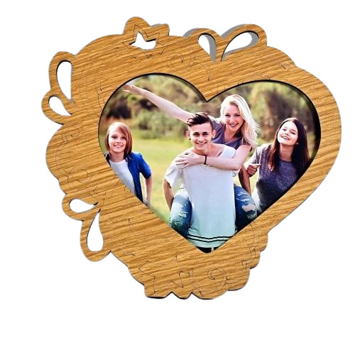 Heart Shape Wooden Photo Frame - Wood Material, Rectangle Shape, Brown Color | Indian Style Decoration Photo Frame
