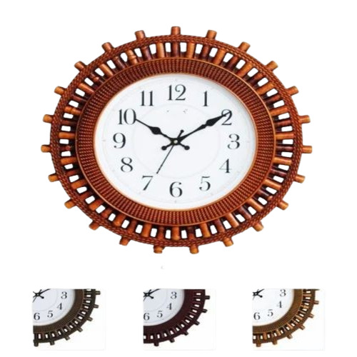 Plastic Round Wall Clock - Wooden Analog Design, 15 Inches Size, Multicolor Finish | Classy Style, 1 Year Warranty