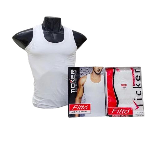 Sleeveless Men Cotton Vest - Cotton, White, Plain Design | Stylist, Comfortable Fit for Men