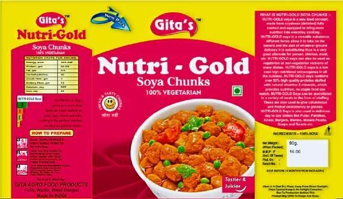 Soya Chunks Packaging Pouch - PET Material, Center Sealed Design, Glossy Finish, Double Layer Lamination, Rotogravure Printed, Heat Sealed Closure
