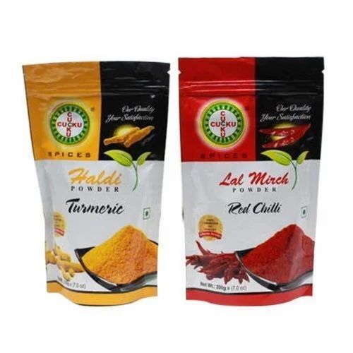 Spice Packaging Pouch - PET (Polyester), 8x12 Inches, Glossy Finish, Double Layer Lamination, Heat Sealed Closure, Rotogravure Printed