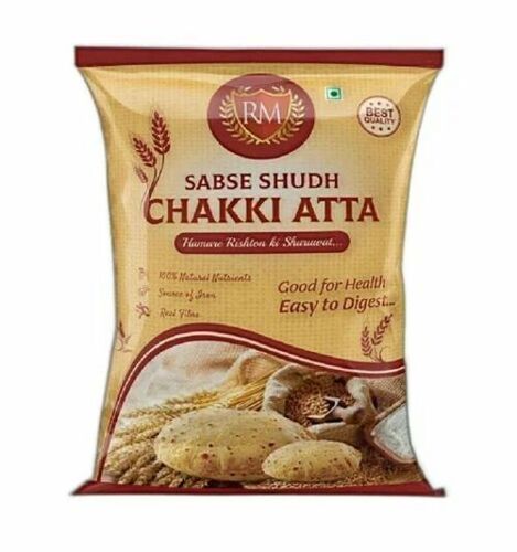 Wheat Flour Packaging Pouch - Double Layer Laminated Glossy Finish PET Polyester Material Center Sealed Design Printed with Rotogravure Technique