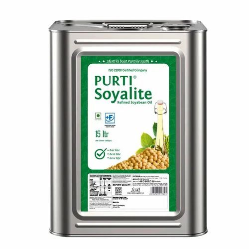 Refined Soyabean Oil - 15 Litre Package, 100% Pure Organic Cooking Oil, FSSAI Certified, 12 Months Shelf Life