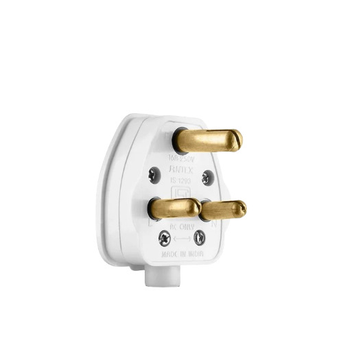 16 Amp 3 Pin Plug - Polycarbonate, 240 V, White | Electrical Fitting, Indicator: No, ISI Certified