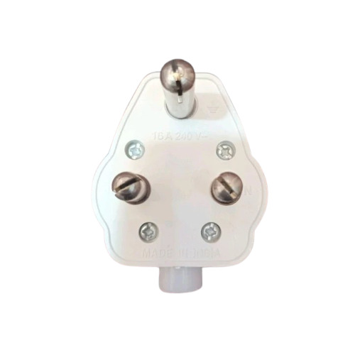 3 Pin Plug - Coated, 4x2 Inch Size, Current 16 A, Voltage 220 V, Power 12 W, Frequency 40 HZ | Application: Electrical Fitting, Color: White