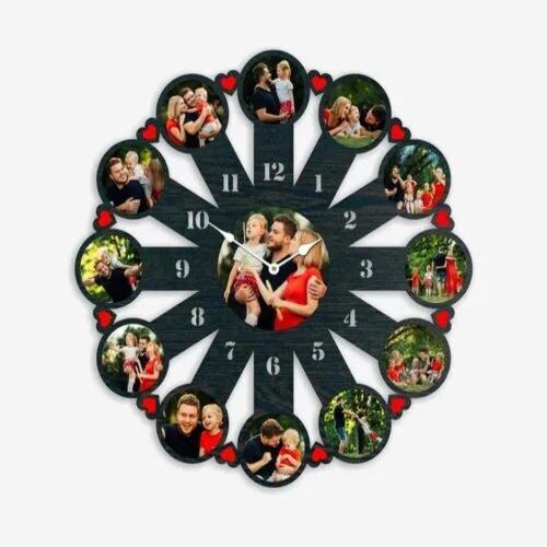 Customized Wall Clock - Wood, 16 inches Round, Multicolor | Glossy Finish, Polished Designer Look, 1 Year Warranty