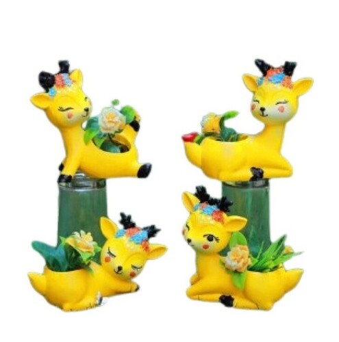 Deer Planter - Glossy Finish, Yellow Color | Lightweight, Easy to Clean Design for Effortless Planting and Attractive Decor