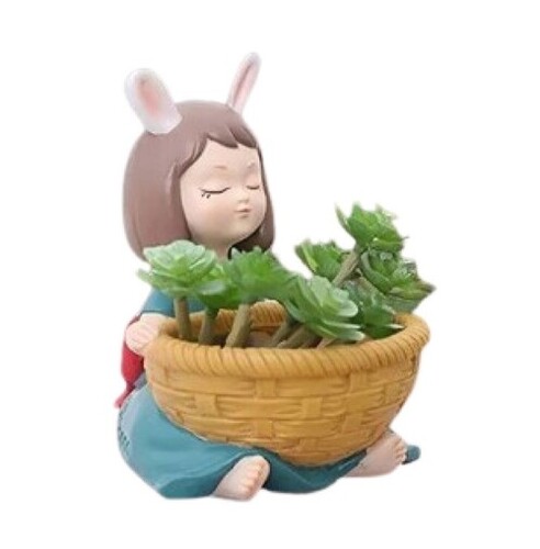 Girl Resin Planter - Glossy Finish, Customizable Color | Attractive Design, Crack Resistant Material, Quality Tested, Timely Delivery