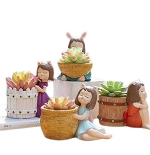 Girls Succulent Planter Pots - Resin Material Lightweight Design Glossy Finish Various Colors | Crack Resistant Easy to Clean Perfect for Gifting