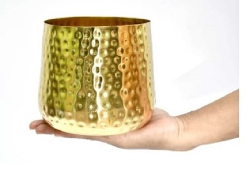 Golden Metal Planter - Metal Material, Glossy Finish, Golden Color | Enhance Your Space, Ideal for Gifting, Quality Tested, Timely Delivery