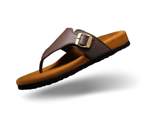 Mens Leather Slippers - Color: Brown