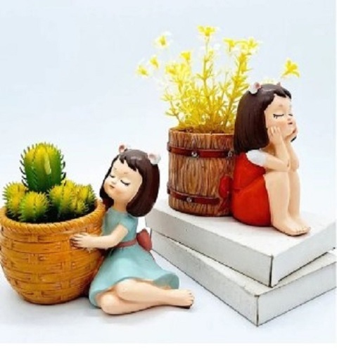 Polyresin Girl Basket Planter