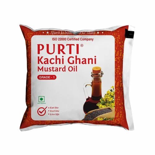 Kachi Ghani Mustard Oil - 500 Ml Pouch | Organic, 100% Pure, FSSAI Certified, Ideal for Cooking, 12 Months Shelf Life