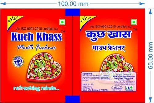 Mouth Freshener Packaging Pouch - 3 Side Sealed, PVC Material, Printed with Rotogravure Technique, Double Layer Lamination, Heat Sealed Closure  