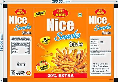 Snacks Packaging Pouch - Plastic Material, Printed Design for Versatile Usage in Food Storage and Presentation