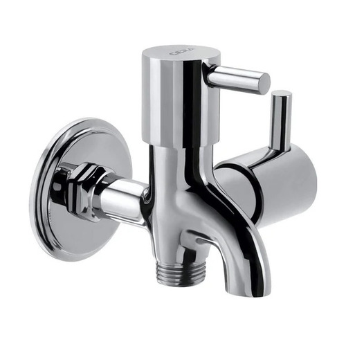 SS 2 Way Bib Cock - Stainless Steel, Round Shape, Silver Color, Glossy Finish | Corrosion Resistant, Ideal for Bathroom Fitting